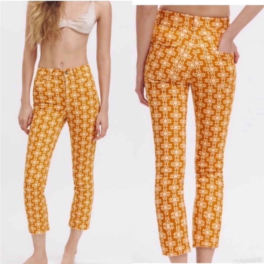 Zara-Geometric Print High Rise Small Flare Crop Jeans (Size:8)